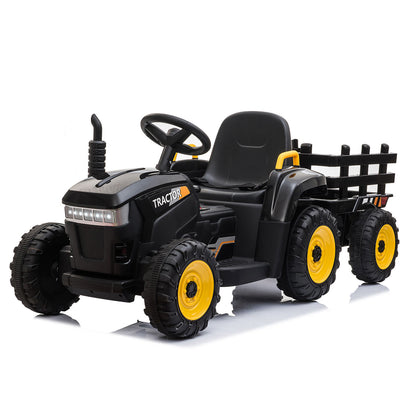 12V Ride On Tractor w/ Trailer; LED Lights, 3 to 6 Ages,  Black