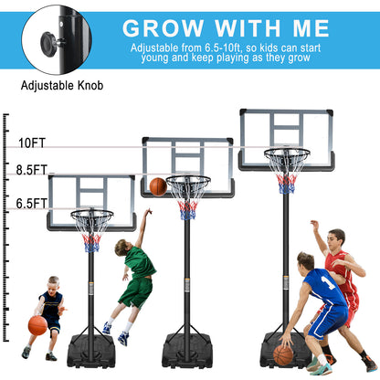 Basketball Hoop Stand; Adjustable 6.6ft - 10ft w/ 44 Inch Backboard