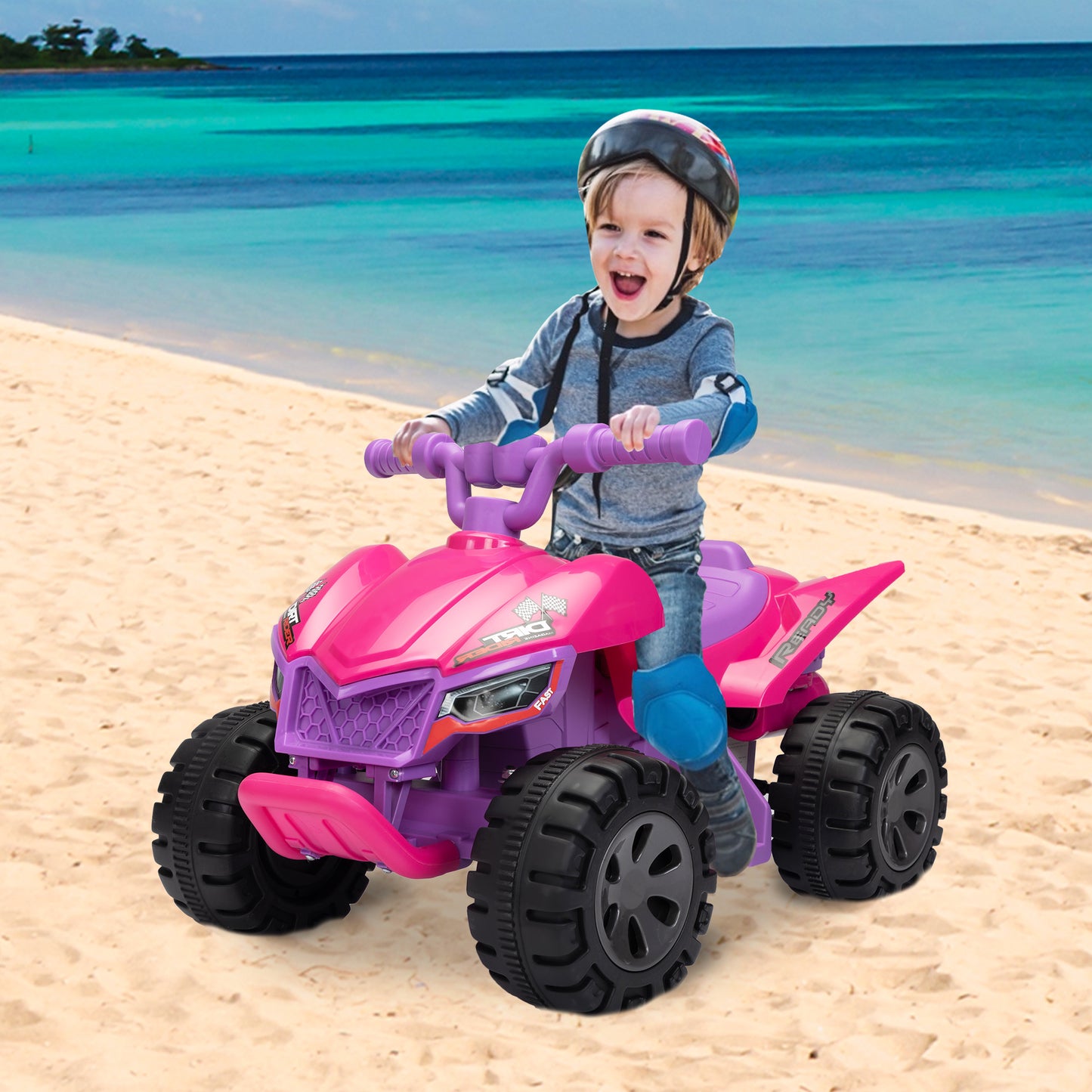 Kids Ride-on ATV; 6V Battery, w/ Music, LED Lights, Age 3-5, Rose Red