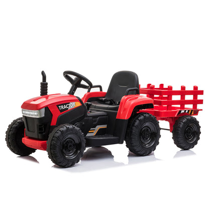 12V Ride On Tractor w/ Trailer; LED Lights, 3 to 6 Ages, Red