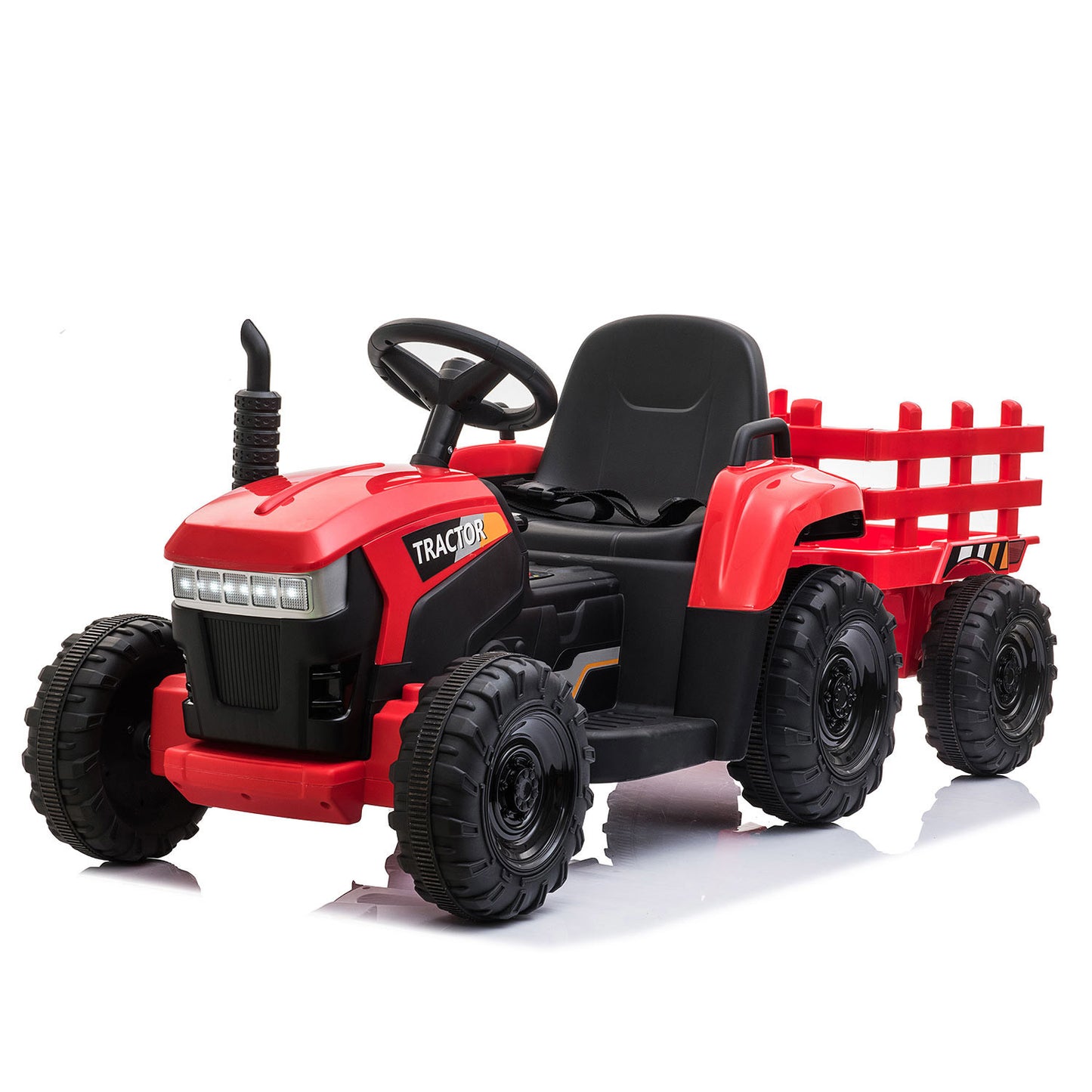 12V Ride On Tractor w/ Trailer; LED Lights, 3 to 6 Ages, Red