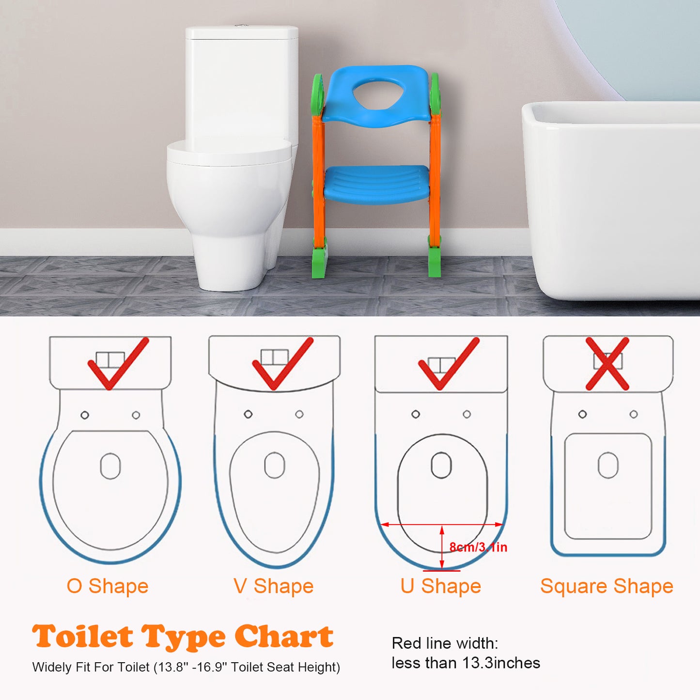 Potty Training Toilet Seat w/Step-Stool Ladder For Children; Foldable