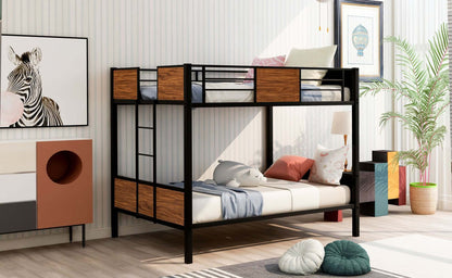 Full-over-full bunk bed; modern style w/ safety rail, built-in ladder