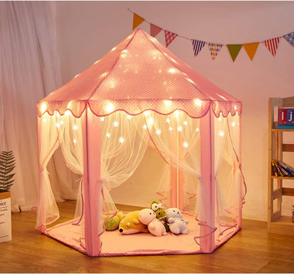 Outdoor Indoor Portable Folding Princess Castle Tent; (Warm LED Star Lights)