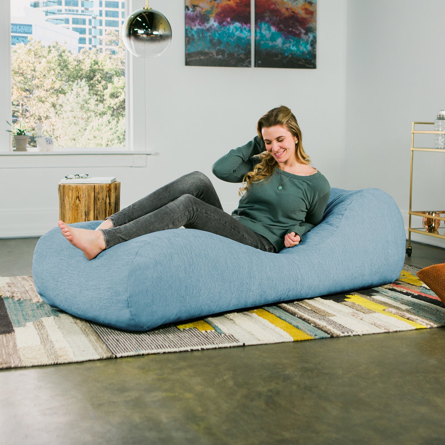 Jaxx Arlo Chaise Lounge Bean Bag Chair - Premium Chenille, Turquoise