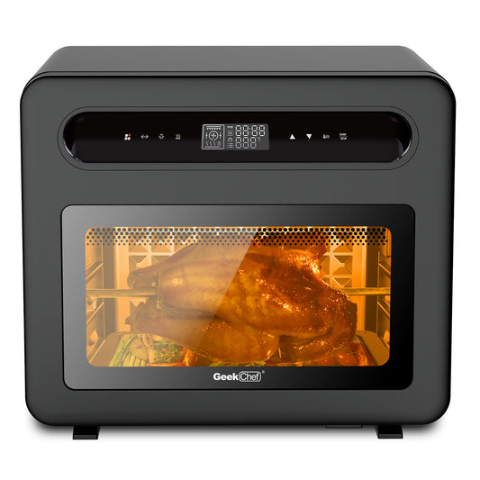 Geek Chef Steam Air Fryer / Toaster Oven Combo; Black Stainless Steel.