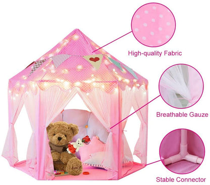 Outdoor Indoor Portable Folding Princess Castle Tent; (Warm LED Star Lights)