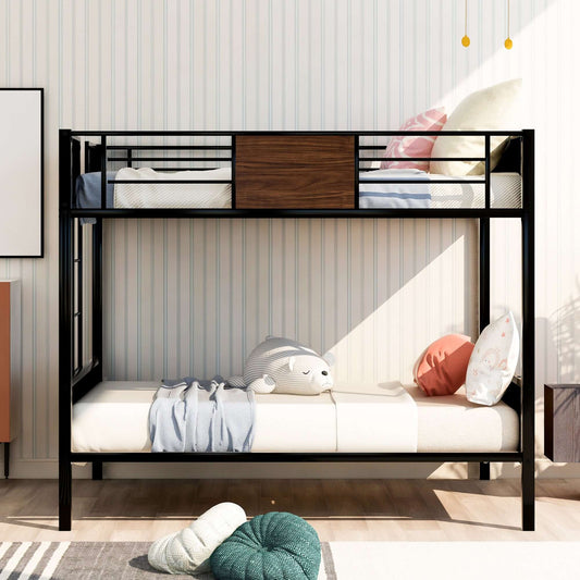 Full-over-full bunk bed; modern style w/ safety rail, built-in ladder