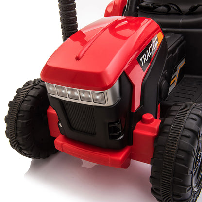 12V Ride On Tractor w/ Trailer; LED Lights, 3 to 6 Ages, Red