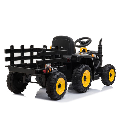 12V Ride On Tractor w/ Trailer; LED Lights, 3 to 6 Ages,  Black