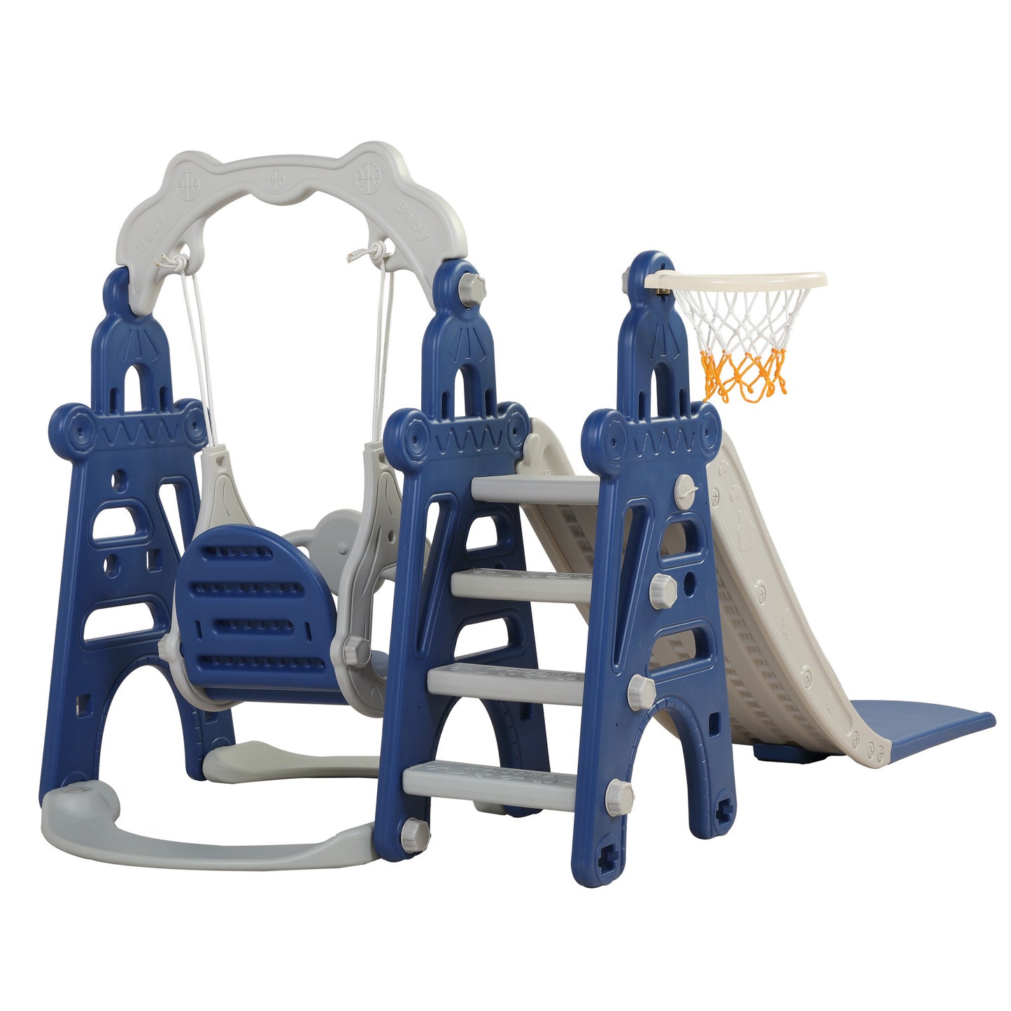 Children Slide Swing Set, 3-in-1 Combination Activity Center Freestanding Slides Playset for Kids Indoor Toddler Climbing Stairs Toy with Basketball Hoop Game Outdoor Playground XH - Second Chance Zone