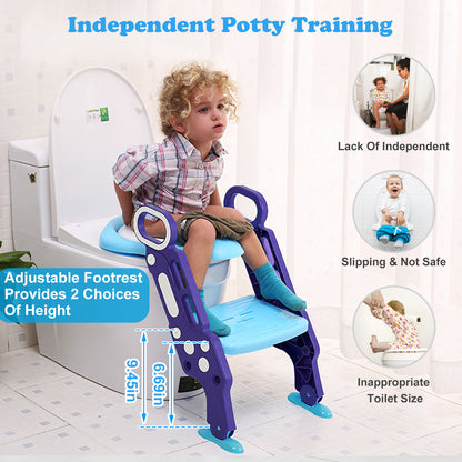 Potty Training Toilet Seat w/Step-Stool Ladder For Children; Foldable