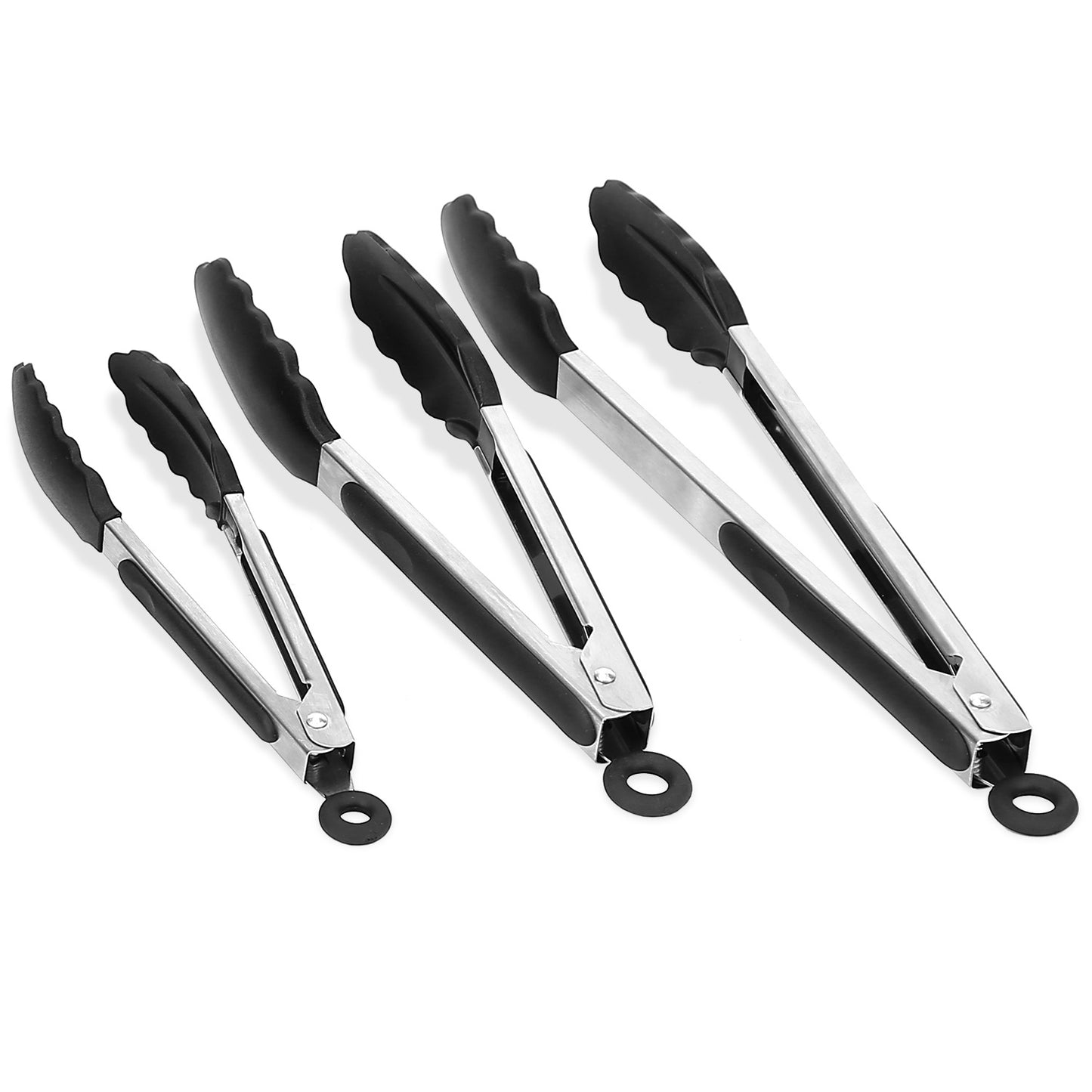 3Pc Kitchen Food Tongs w/ Silicon Tips; Non-Stick BBQ Cooking Grilling