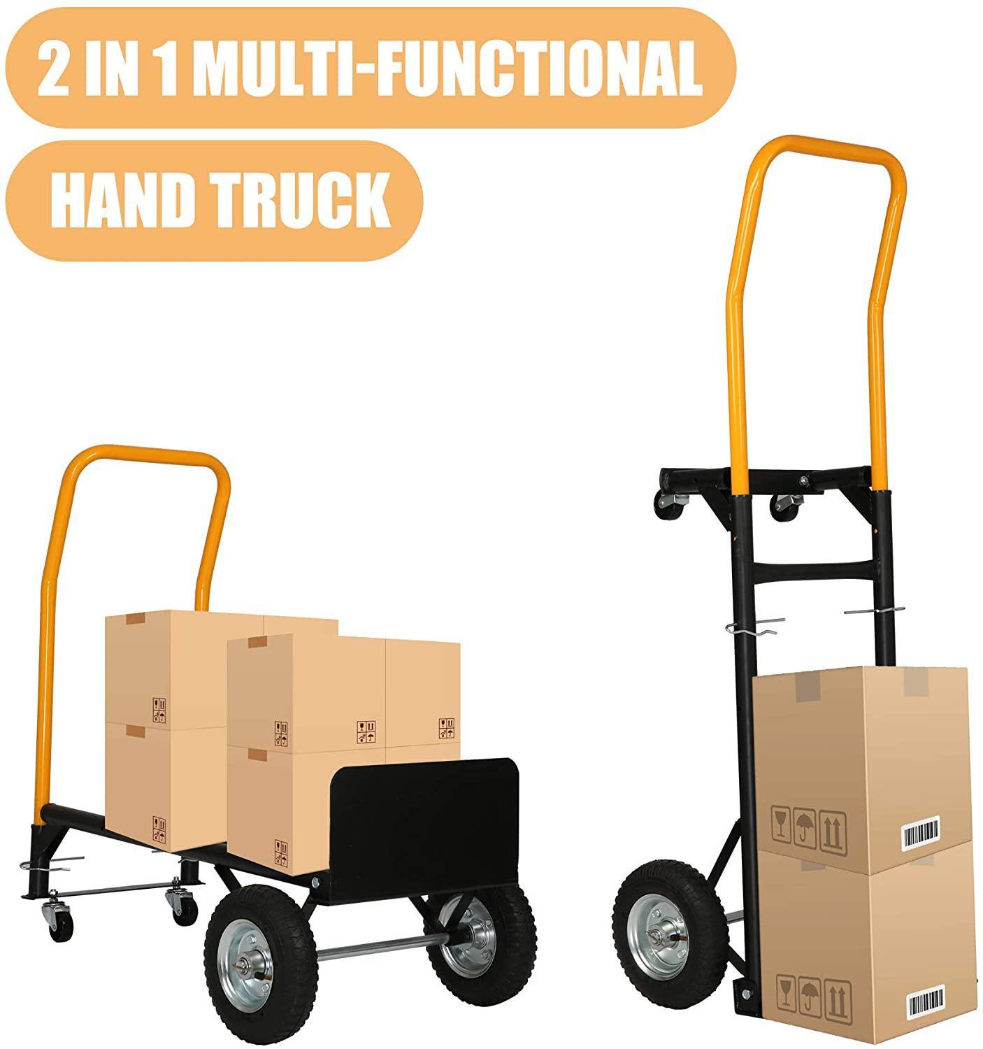 Bosonshop Convertible Hand Truck Dual Purpose 2 Wheel Dolly and 4 Wheel Push Cart with Swivel Wheels 330 Lbs - Second Chance Zone