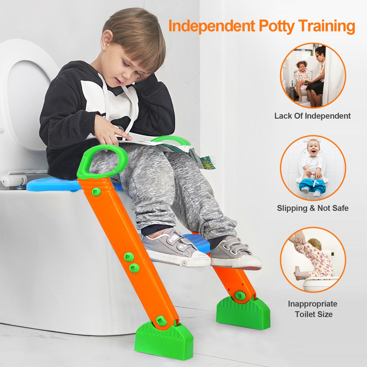 Potty Training Toilet Seat w/Step-Stool Ladder For Children; Foldable