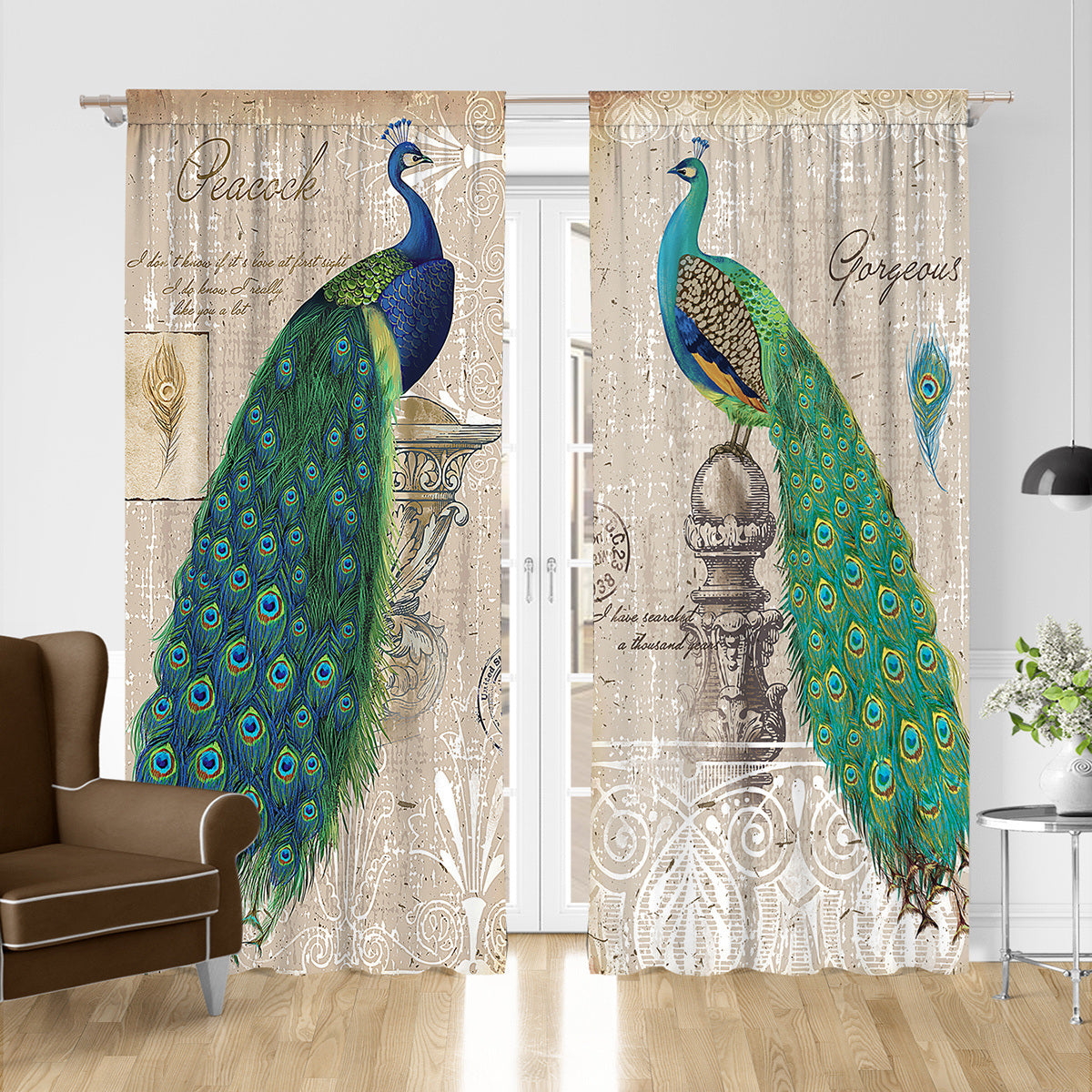 1 Pair Of Vintage Peacock Window Curtains - Second Chance Zone