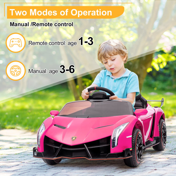 LEADZM Lamborghini Poison; Small Dual Drive 12V 4.5AH with 2.4G Remote Control, Pink