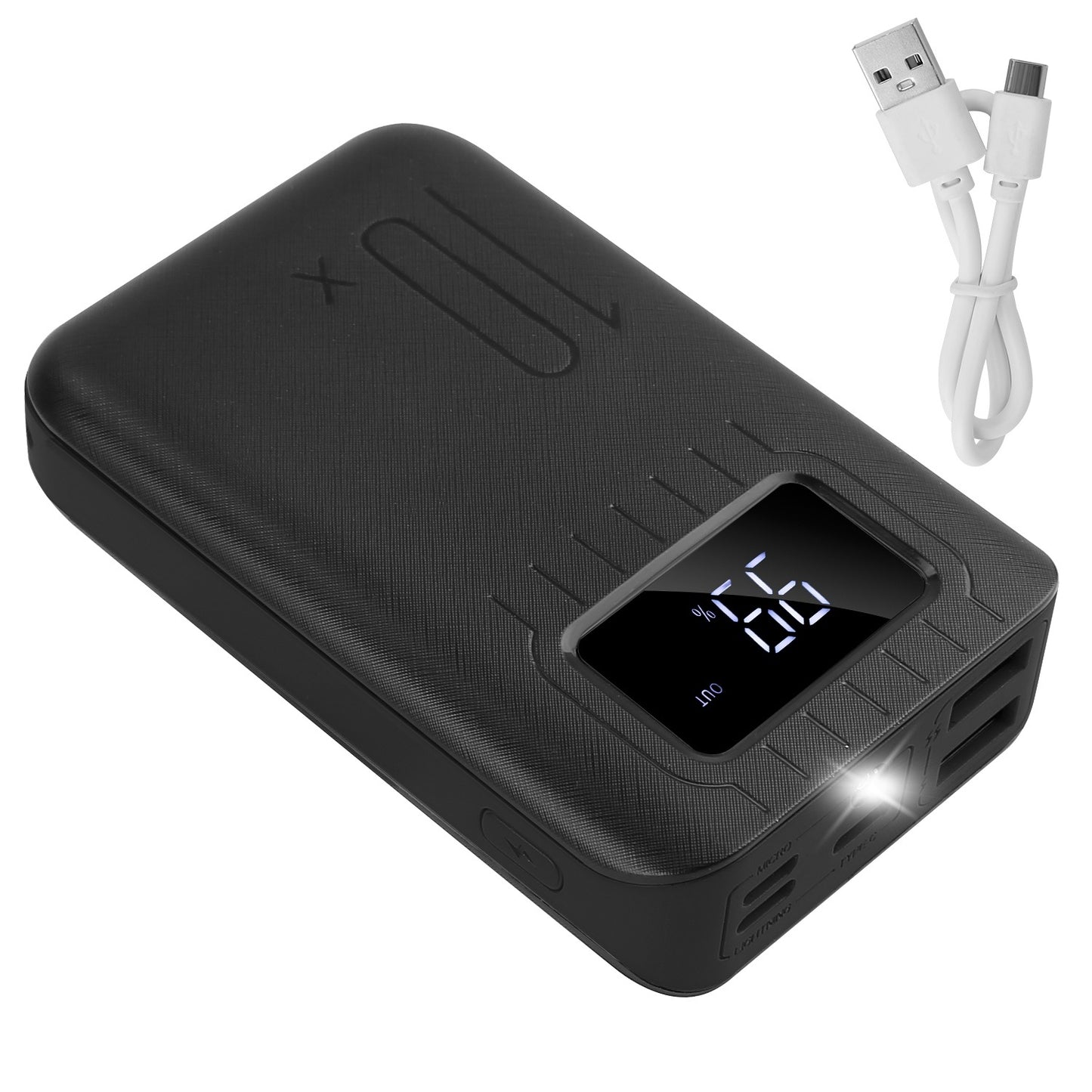 10000mAh Portable Power Bank External Battery Pack Charger Dual USB Charge Ports with LCD Display Flashlight Type C Micro USB Lightning Input Ports - Second Chance Zone