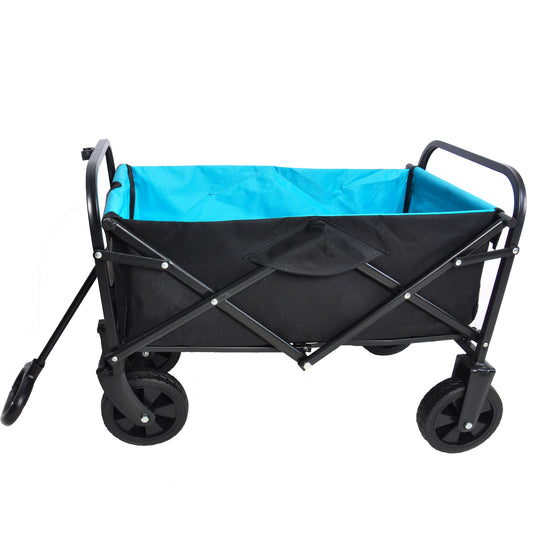 Folding Wagon Garden Shopping Beach Cart (black+blue) - Second Chance Zone