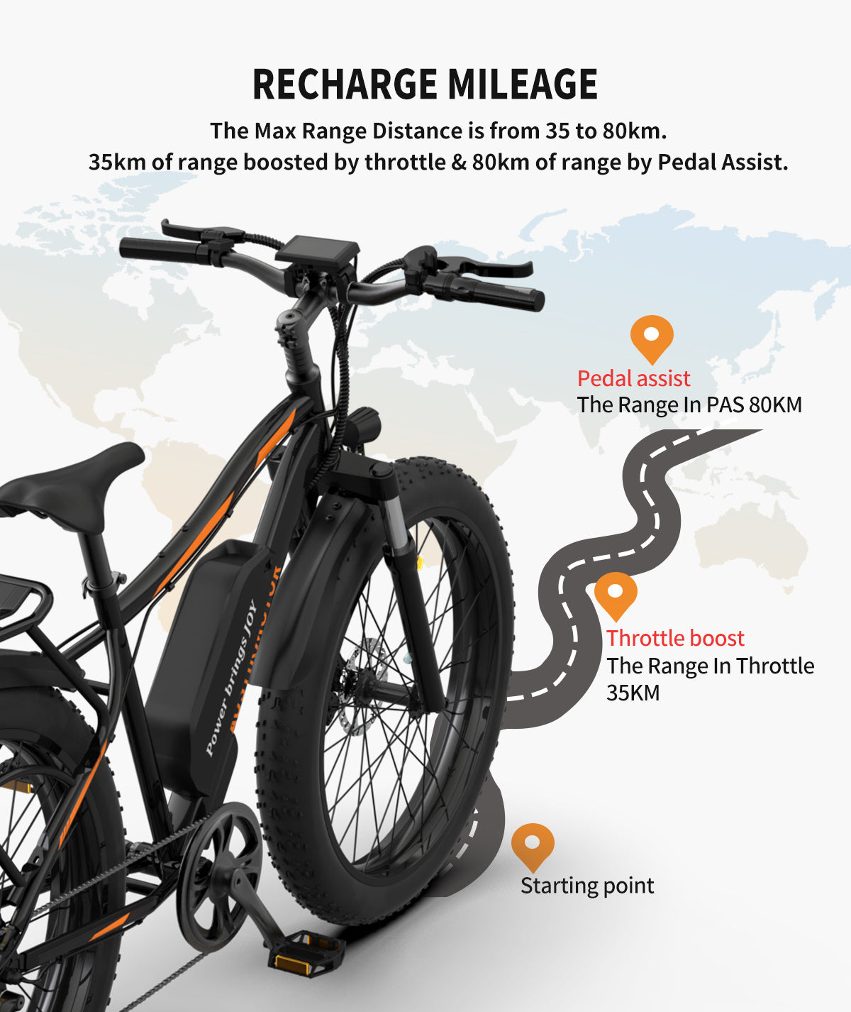 AOSTIRMOTOR S07-B 26" 750W Electric Bike Fat Tire P7 48V 12.5AH Removable Lithium Battery for Adults with Detachable Rear Rack Fender(Black) - Second Chance Zone