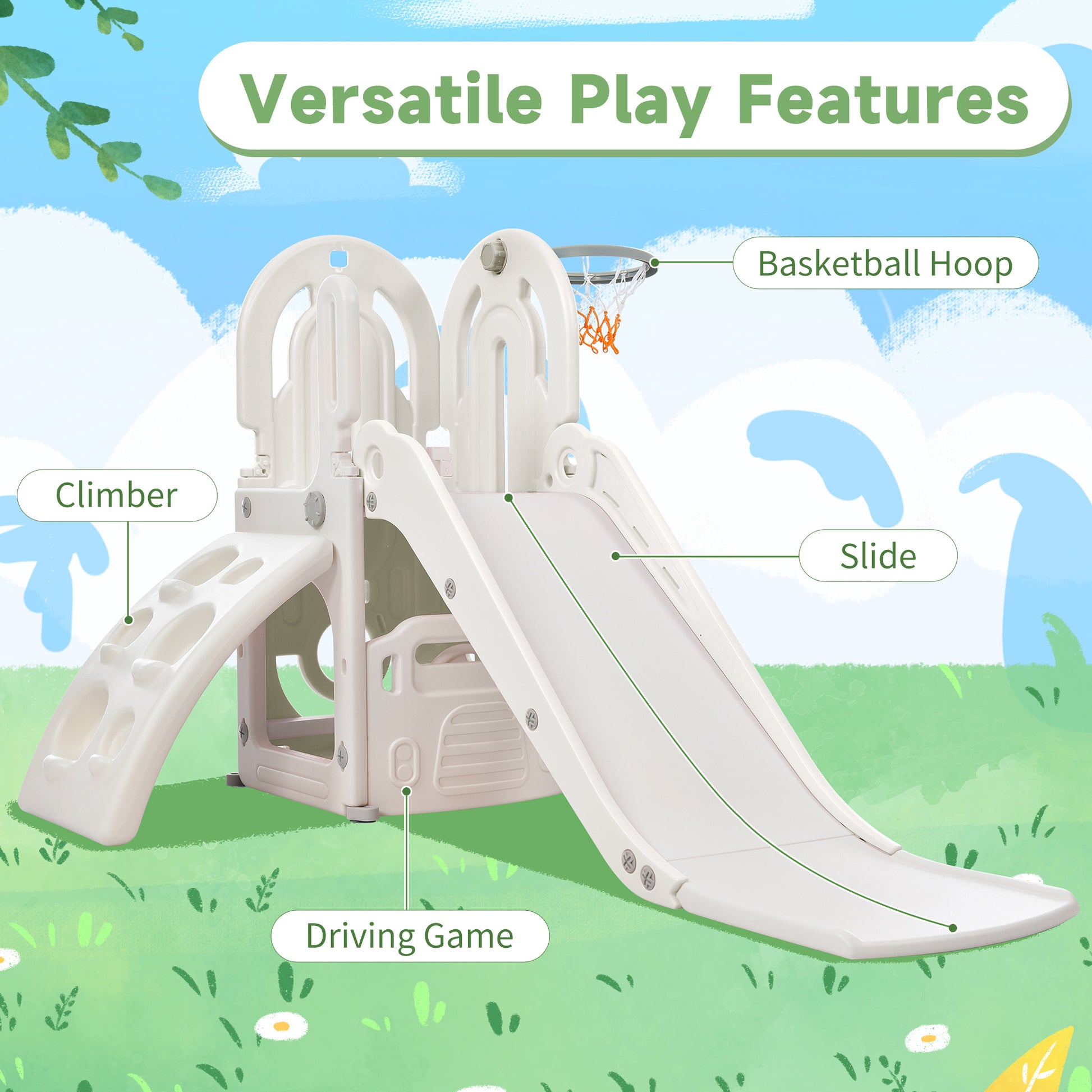 Toddler Climber and Slide Set 4 in 1; Kids Playground Climber Freestanding Slide Playset with Basketball Hoop Play Combination for Babies Indoor & Outdoor - Second Chance Zone