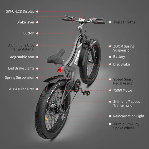 Hot Fat Tire Adults Electric Bicycle 26 In. Electric Mountain Bike; All Terrain e-bike Ebike 48V 15AH ; S18 - Second Chance Zone