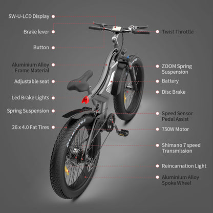 Hot Fat Tire Adults Electric Bicycle 26 In. Electric Mountain Bike; All Terrain e-bike Ebike 48V 15AH ; S18 - Second Chance Zone