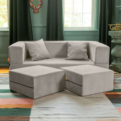 Jaxx Zipline Convertible Sleeper Loveseat & Ottomans; Dove Grey