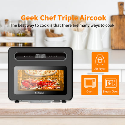 Geek Chef Steam Air Fryer / Toaster Oven Combo; Black Stainless Steel.