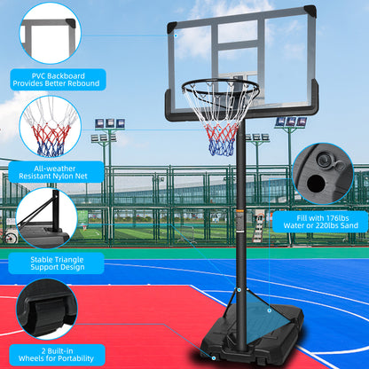 Basketball Hoop Stand; Adjustable 6.6ft - 10ft w/ 44 Inch Backboard