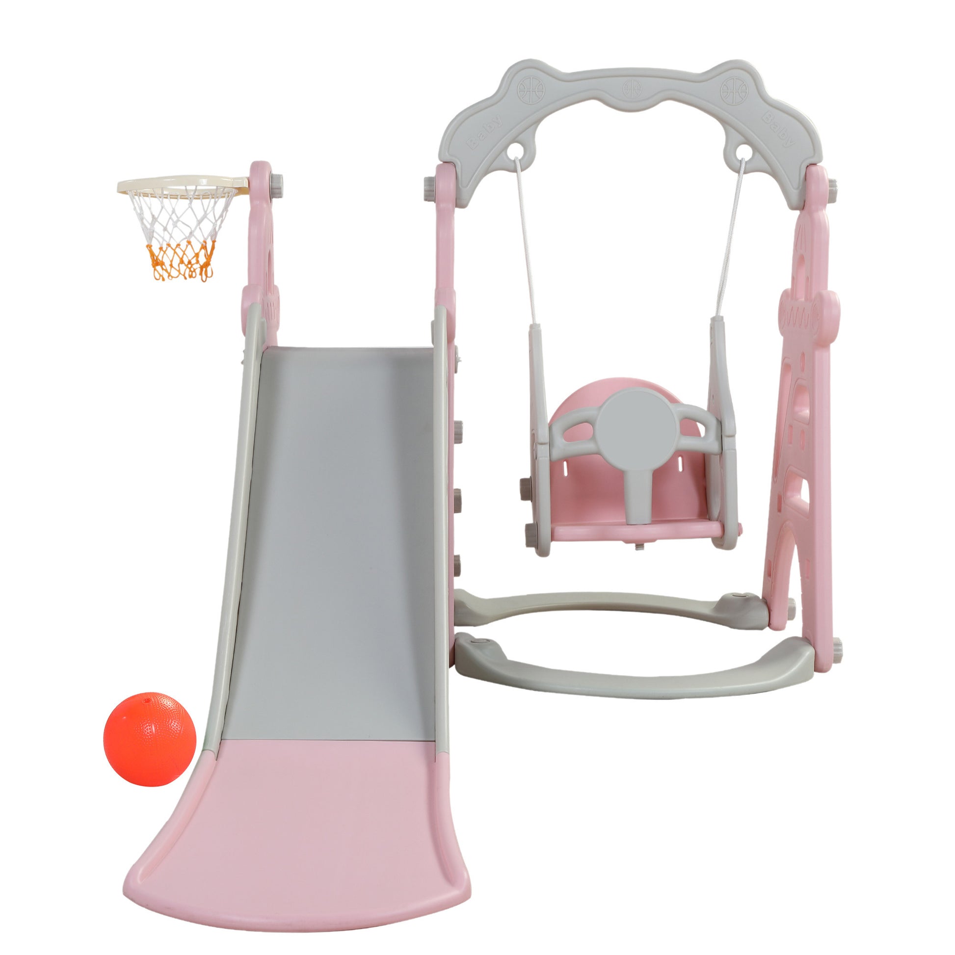 Children Slide Swing Set, 3-in-1 Combination Activity Center Freestanding Slides Playset for Kids Indoor Toddler Climbing Stairs Toy with Basketball Hoop Game Outdoor Playground XH - Second Chance Zone