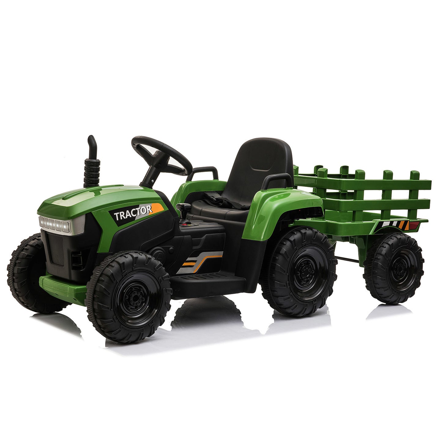 12V Ride On Tractor w/ Trailer; LED Lights, 3 to 6 Ages, Dark Green