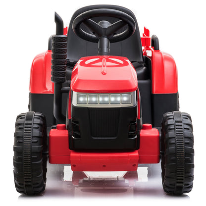 12V Ride On Tractor w/ Trailer; LED Lights, 3 to 6 Ages, Red