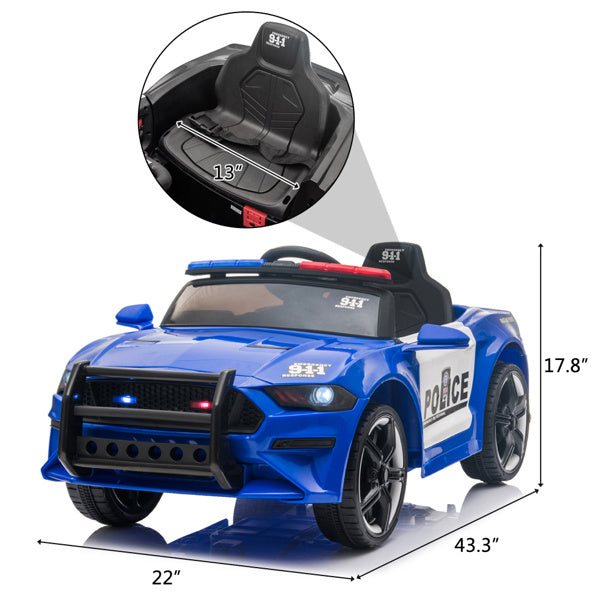 12V Ride On Police car; Remote Control, LED Lights, Siren, Microphone