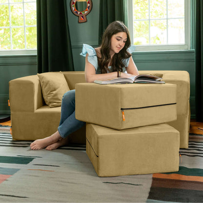 Jaxx Zipline Convertible Sleeper Loveseat & Ottomans; Camel