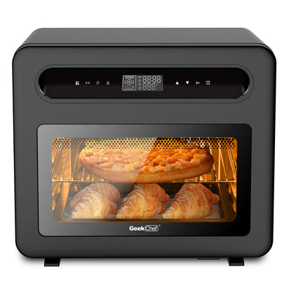 Geek Chef Steam Air Fryer / Toaster Oven Combo; Black Stainless Steel.