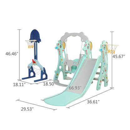 5 in 1 Slide and Swing Playing Set, Toddler Extra-Long Slide with 2 Basketball Hoops, Football, Ringtoss, Indoor Outdoor XH - Second Chance Zone