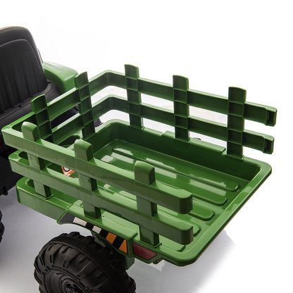 12V Ride On Tractor w/ Trailer; LED Lights, 3 to 6 Ages, Dark Green