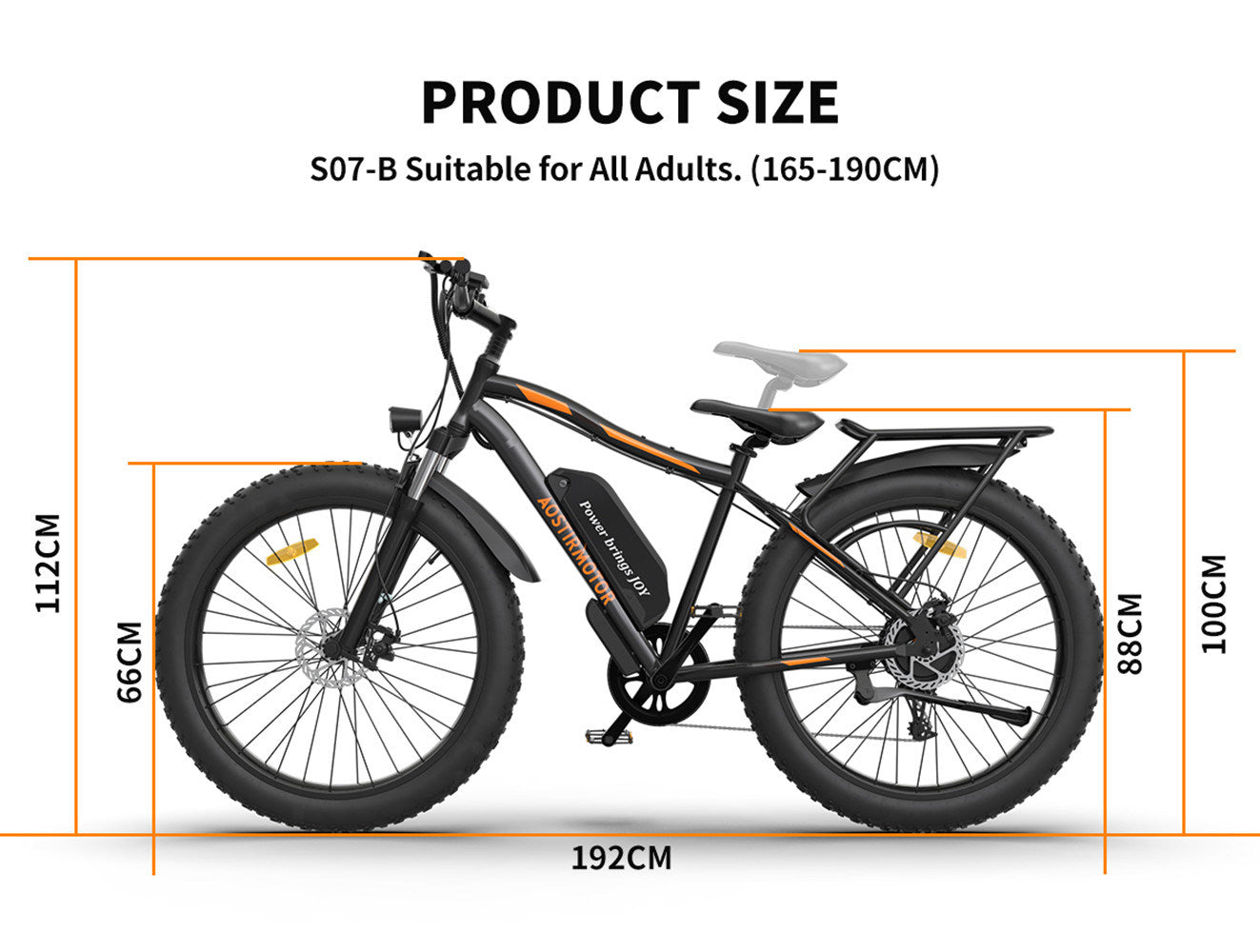 AOSTIRMOTOR S07-B 26" 750W Electric Bike Fat Tire P7 48V 12.5AH Removable Lithium Battery for Adults with Detachable Rear Rack Fender(Black) - Second Chance Zone