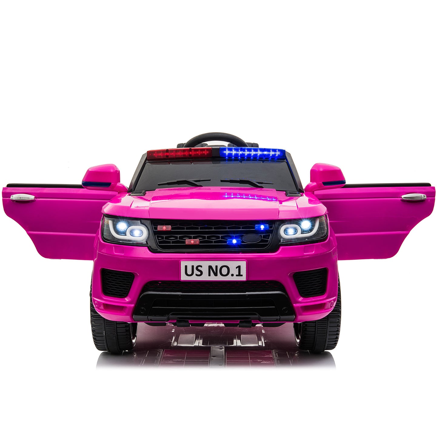 12V Kids Ride On SUV Cop Car; w/ Remote Control, Siren Sounds, Lights - Rose Red