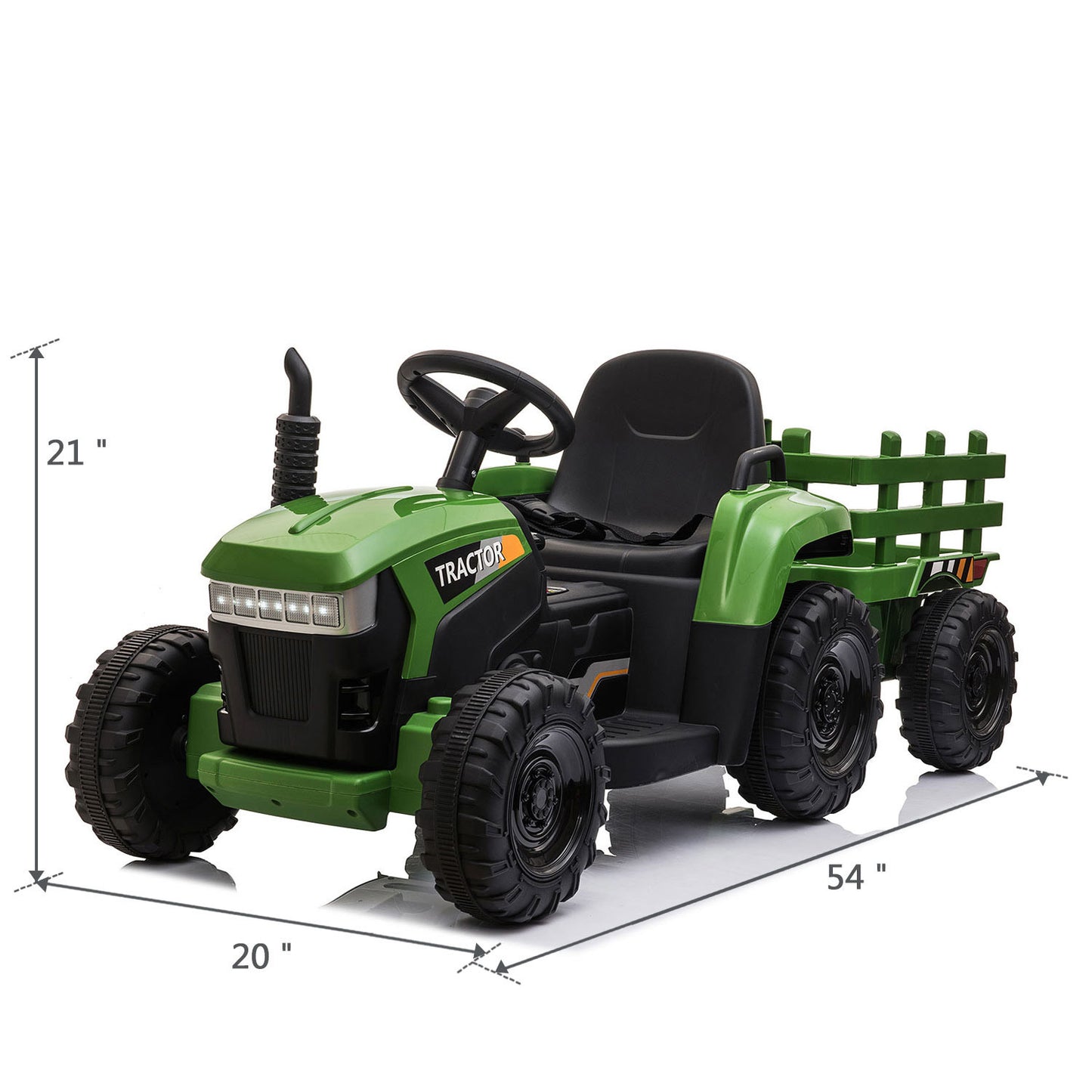 12V Ride On Tractor w/ Trailer; LED Lights, 3 to 6 Ages, Dark Green