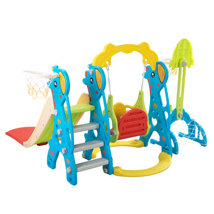 5 in 1 Slide and Swing Playing Set, Toddler Extra-Long Slide with 2 Basketball Hoops, Football, Ringtoss, Indoor Outdoor XH - Second Chance Zone