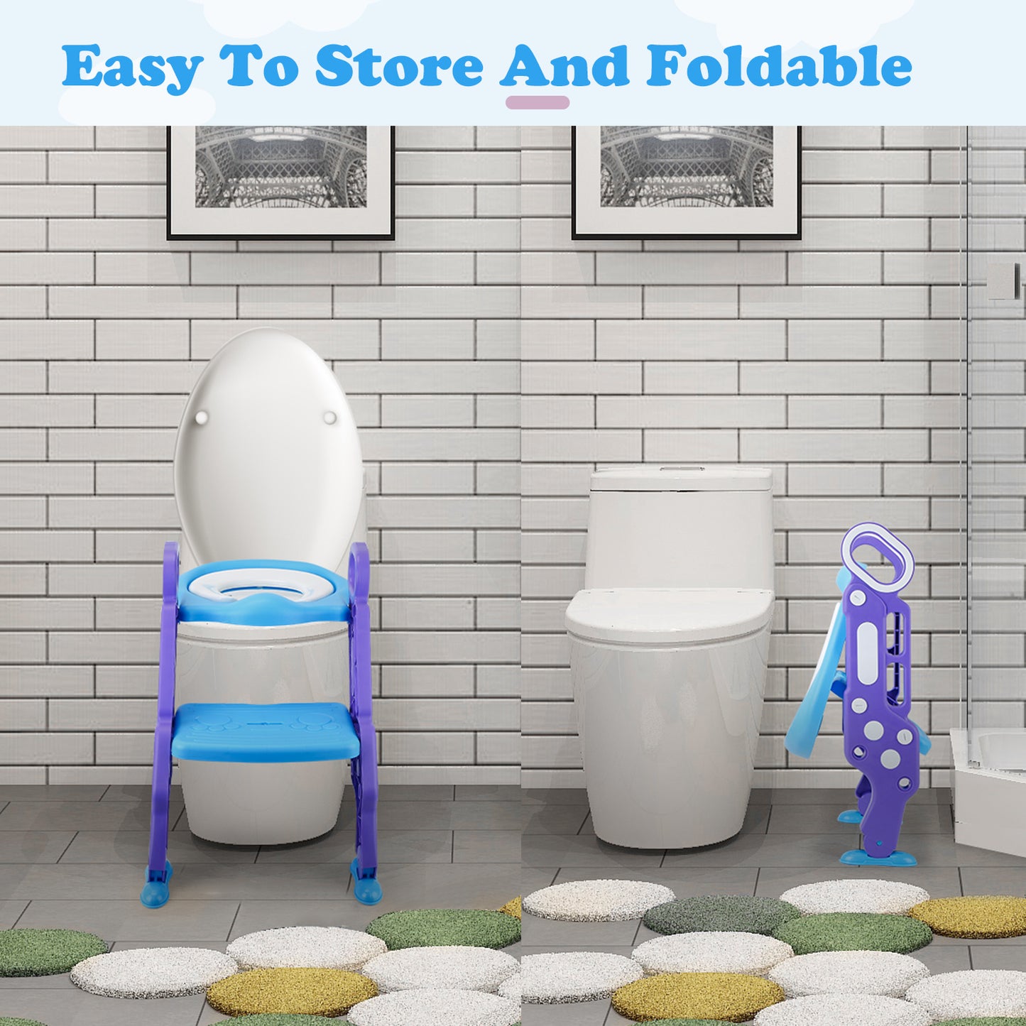 Potty Training Toilet Seat w/Step-Stool Ladder For Children; Foldable