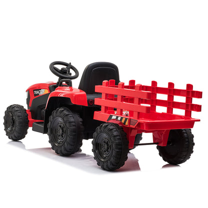 12V Ride On Tractor w/ Trailer; LED Lights, 3 to 6 Ages, Red