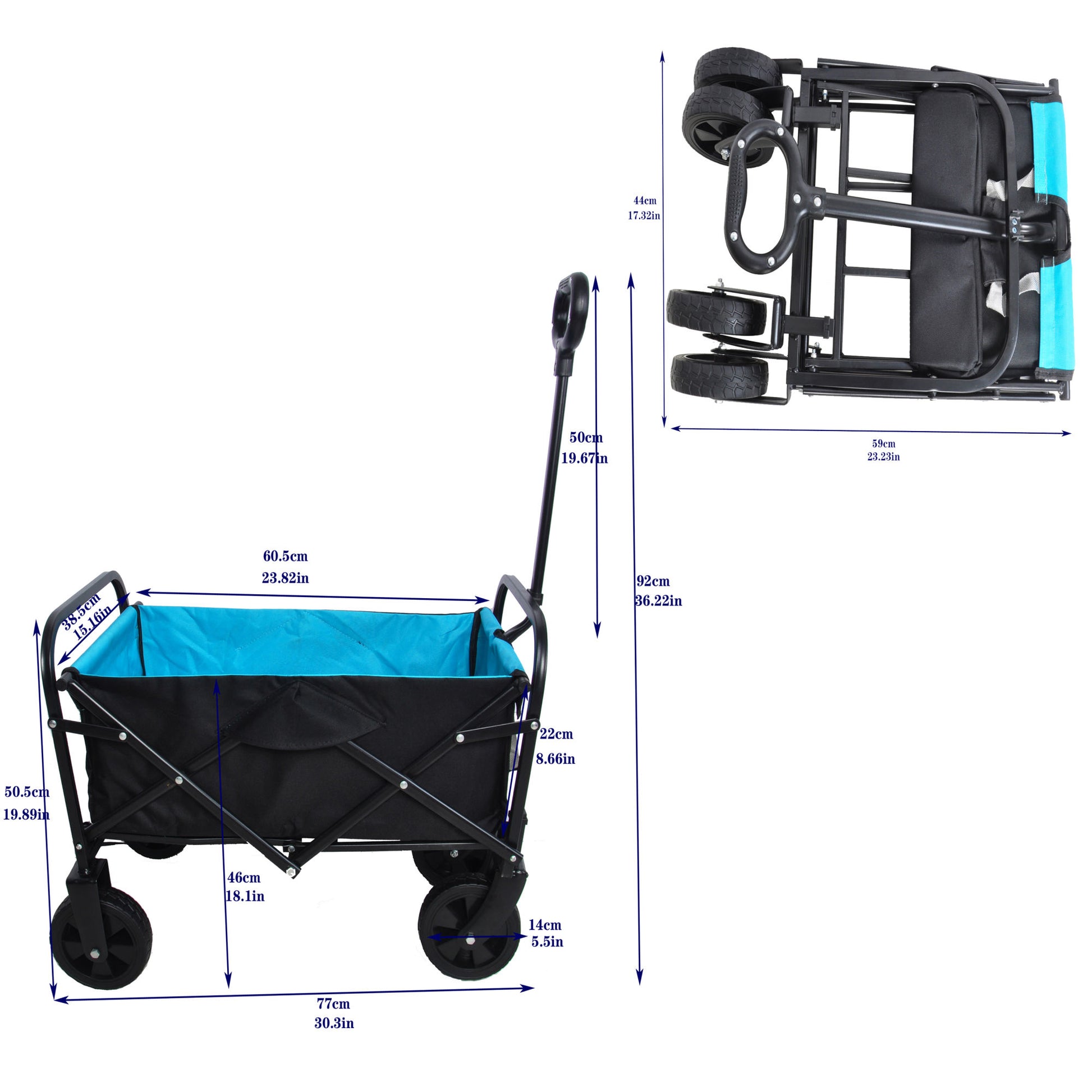 Folding Wagon Garden Shopping Beach Cart (black+blue) - Second Chance Zone