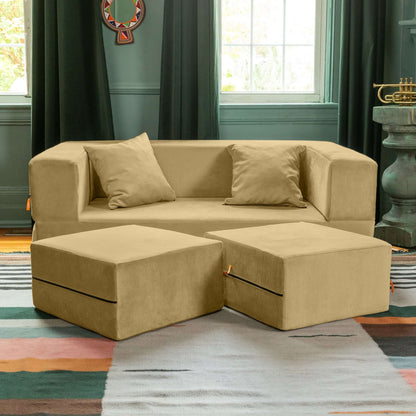 Jaxx Zipline Convertible Sleeper Loveseat & Ottomans; Camel