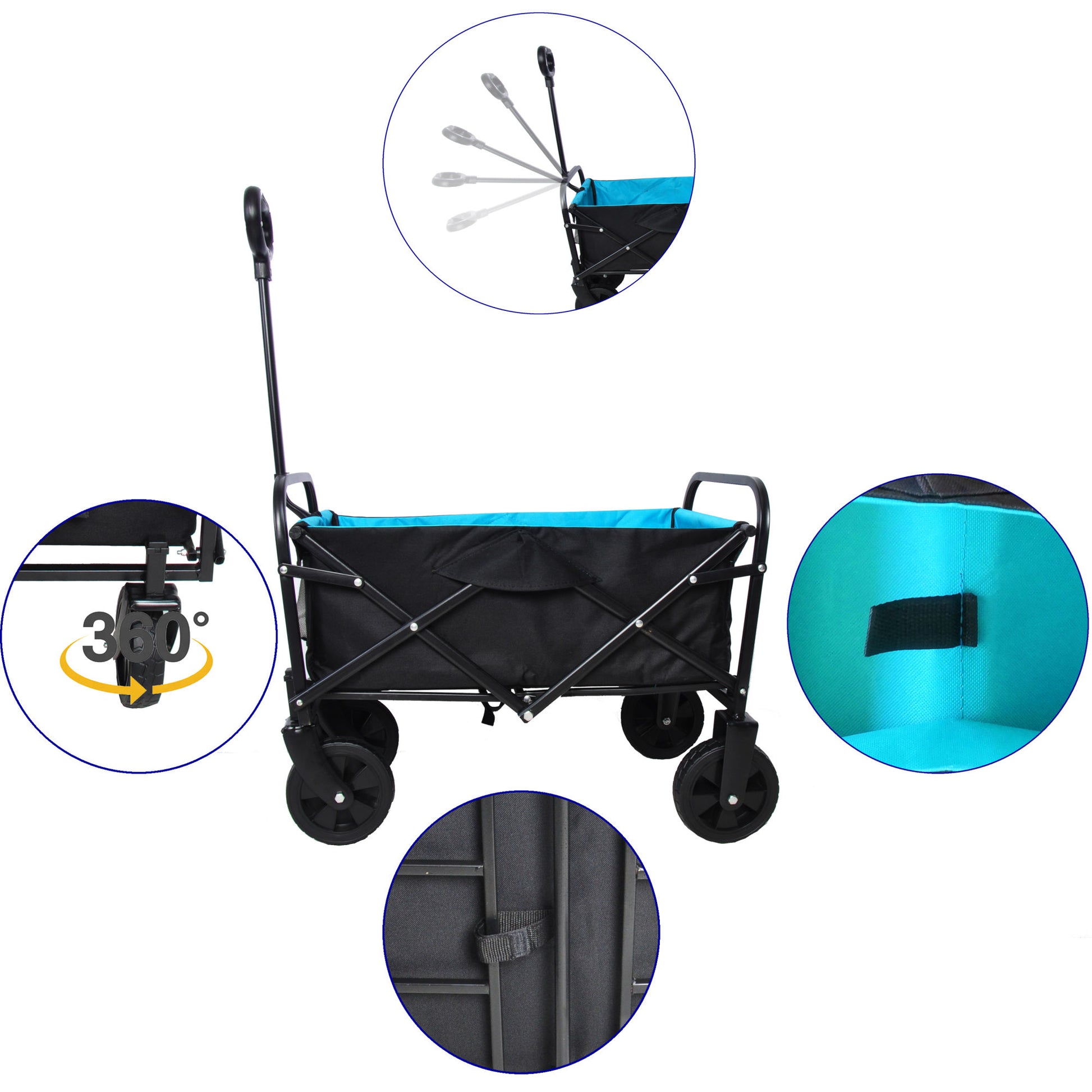 Folding Wagon Garden Shopping Beach Cart (black+blue) - Second Chance Zone