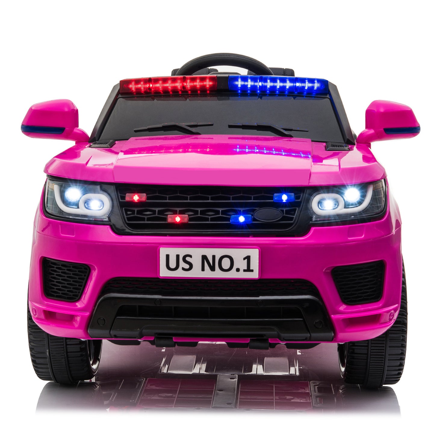 12V Kids Ride On SUV Cop Car; w/ Remote Control, Siren Sounds, Lights - Rose Red