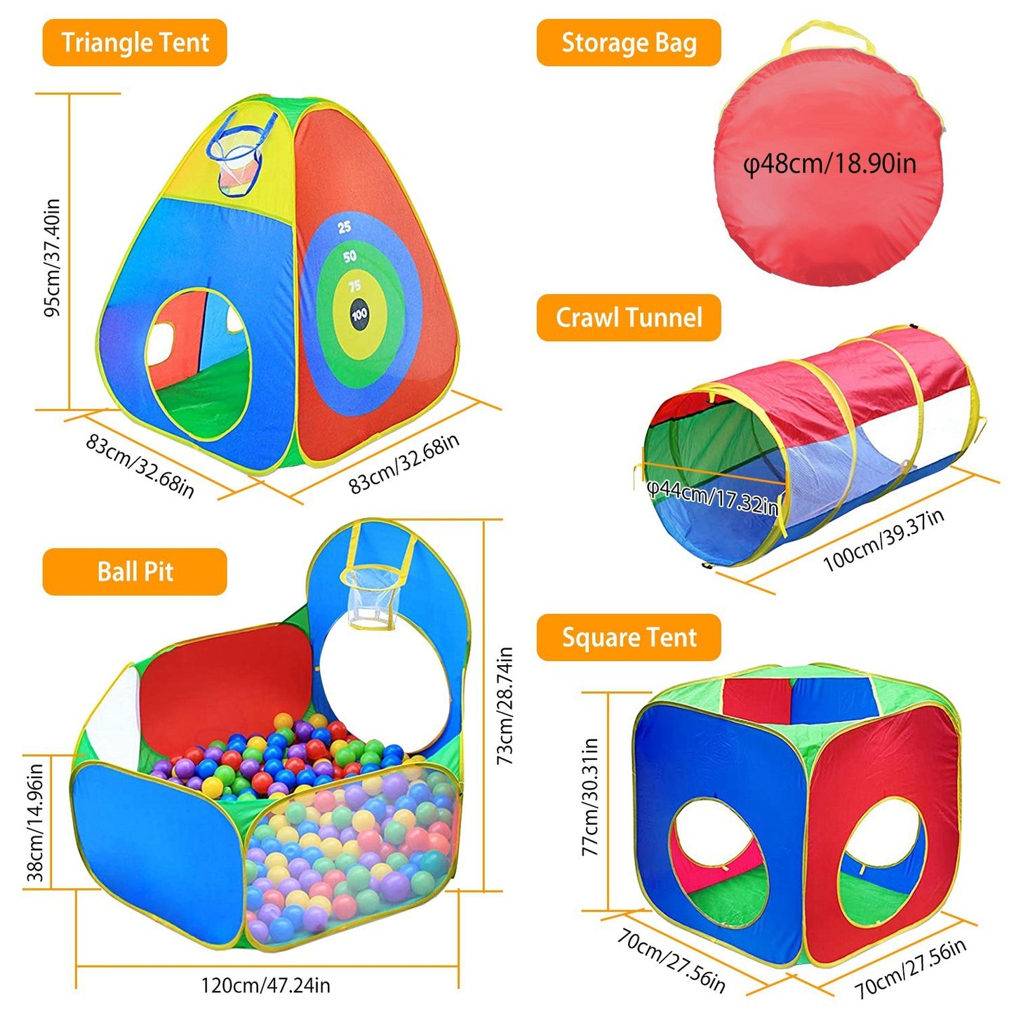 5pc Kids Ball Pit; Pop Up Playhouse For Boys Girls Toddlers