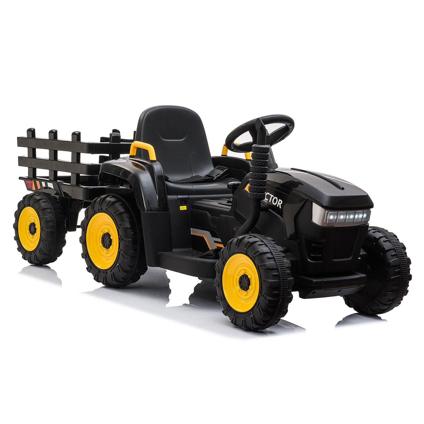 12V Ride On Tractor w/ Trailer; LED Lights, 3 to 6 Ages,  Black